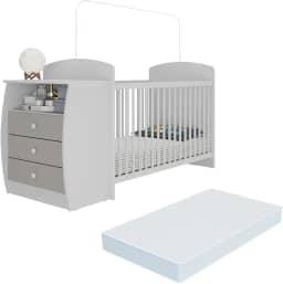 Berço Cômoda Multifuncional Colinho de mãe com colchão incluso Multimóveis Branco/Cinza