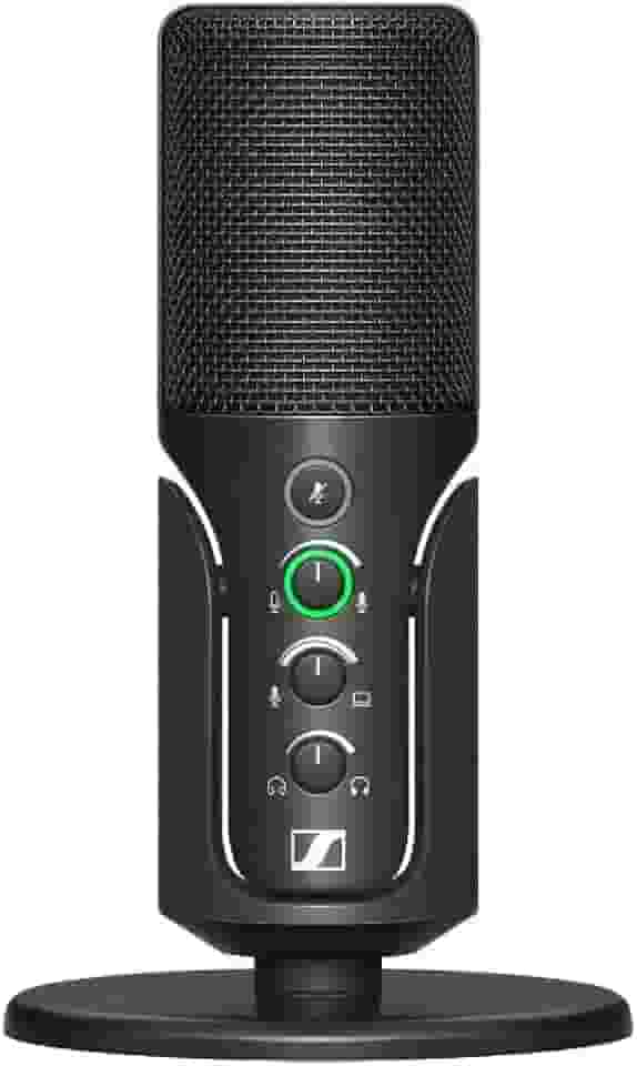 SENNHEISER Perfil profissional - Microfone condensador cardioide USB e suporte de mesa, cabo USB-C de 1,2 m - botão mudo, conector de fone de ouvido embutido, controle de ganho, mistura e volume, para