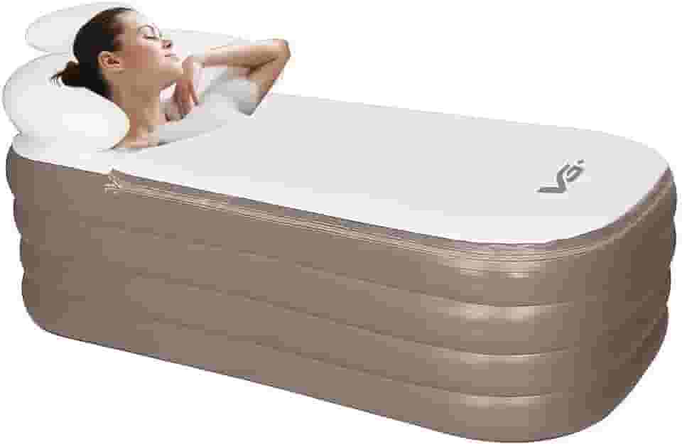 VG PLUS, Banheira Ofurô Inflável Adulto Dobrável 120l Com Bomba Elétrica Bivolt Vg Plus Champanhe