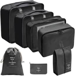 Kit Organizador de Malas para Viagem 7 Peças Bolsas Necessaire Sapatos Maquiagem Roupas Bagagem Organizada Conjunto Organizador Completo Premium (Preto)