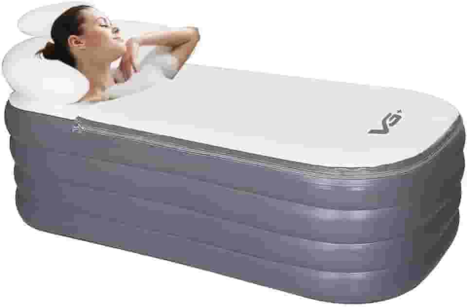 VG PLUS, Banheira Ofurô Inflável Adulto Dobrável 120 Litros Cinza com Bomba Elétrica Bivolt Vg Plus
