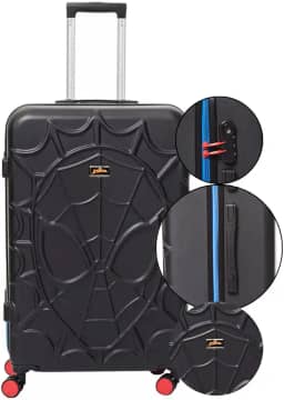 Mala de Viagem Grade 32kg Infantil Homem Aranha, Polo King, Cadeado 3 Dígitos, Rodas Duplas Silenciosas, Padrão ANAC (Preto, Grande)