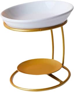 Queimador de óleo Essencial de Cerâmica com Estrutura Metálica, Difusor de óleo, Aquecedor de Cera para Quarto, Escritório Ou área de Ioga, Ouro