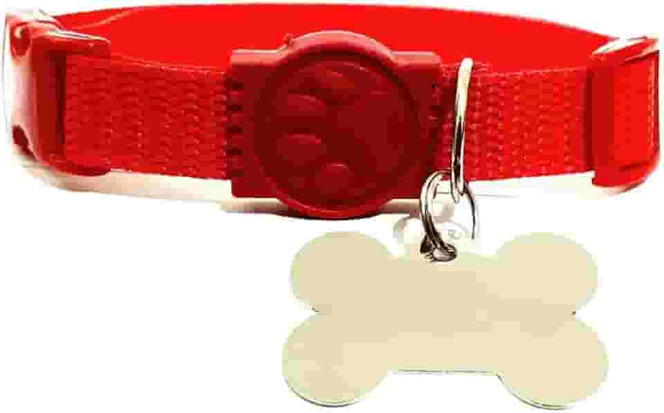 Coleira para Cachorro com Placa de Identificação (VERMELHO, M)