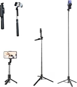 Tripé Bastão de Selfie 3 em 1 – Compacto e Extensível até 1,70 m de Altura, Controle Bluetooth, Rotação 360° – Para Gravações, Reels, TikTok, YouTube, iPhone e Android