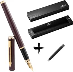 Kit Caneta Crown Capricci Tinteiro Ponta de Pena Iridium Alemã + Case Exclusiva Crown + Refil Extra Preto (Bordô)