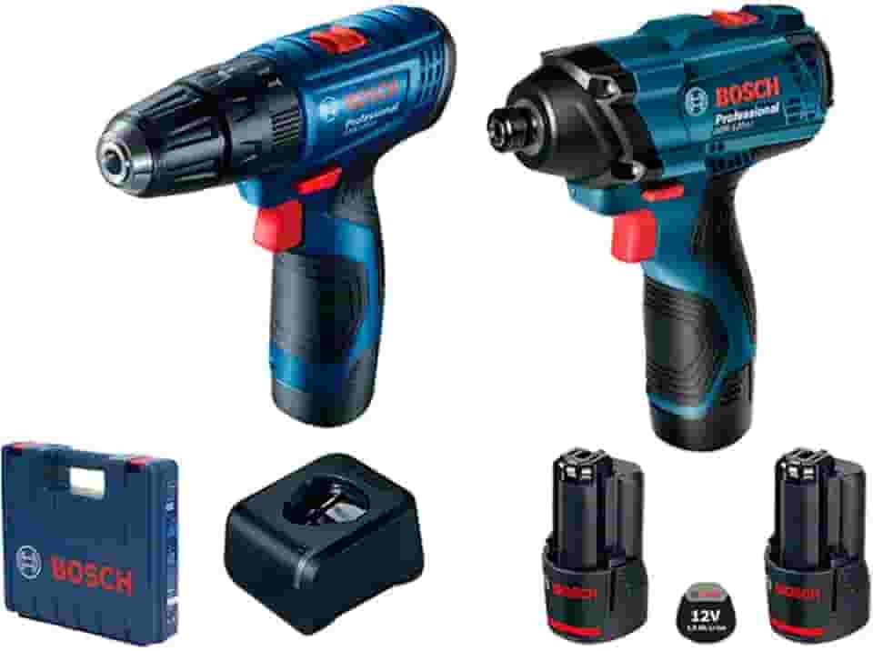 Bosch Kit Parafusadeira Furadeira GSB 120-LI e Chave de Impacto GDR 120-LI 12V com 1 carregador, 2 baterias e 1 maleta