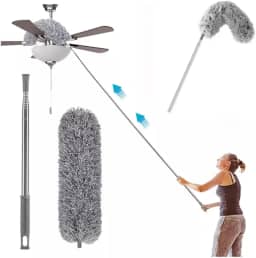 Espanador de Pó Extensível com até 2,80 Metros de Microfibra com Cabo de Aço Inoxidável e Ajustável Haste Flexível Retrátil Limpeza de Áreas Altas e Locais Difíceis - Linha Premium
