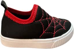 Tênis Calce Fácil Bebê menino menina primeiros passos Escola Caminhada Preto com vermelho bordado