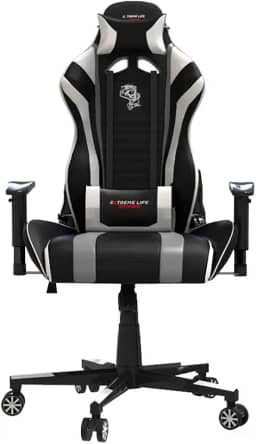 ELG, CH05BKWH, Cadeira Gamer Black Hawk c/Apoio Cervical, Encosto Reclinável, Apoio de Braços, Ajuste de Altura, Inclina 180°, Suporta até 150kg, Preto/Branco