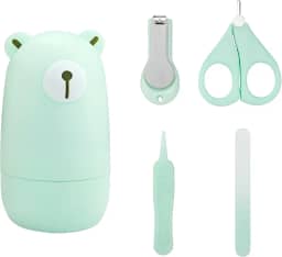 Kit Cortador de Unhas para Bebê com Tesoura Pinça Lixa Estojo de Urso e Design Seguro Portátil (Verde)