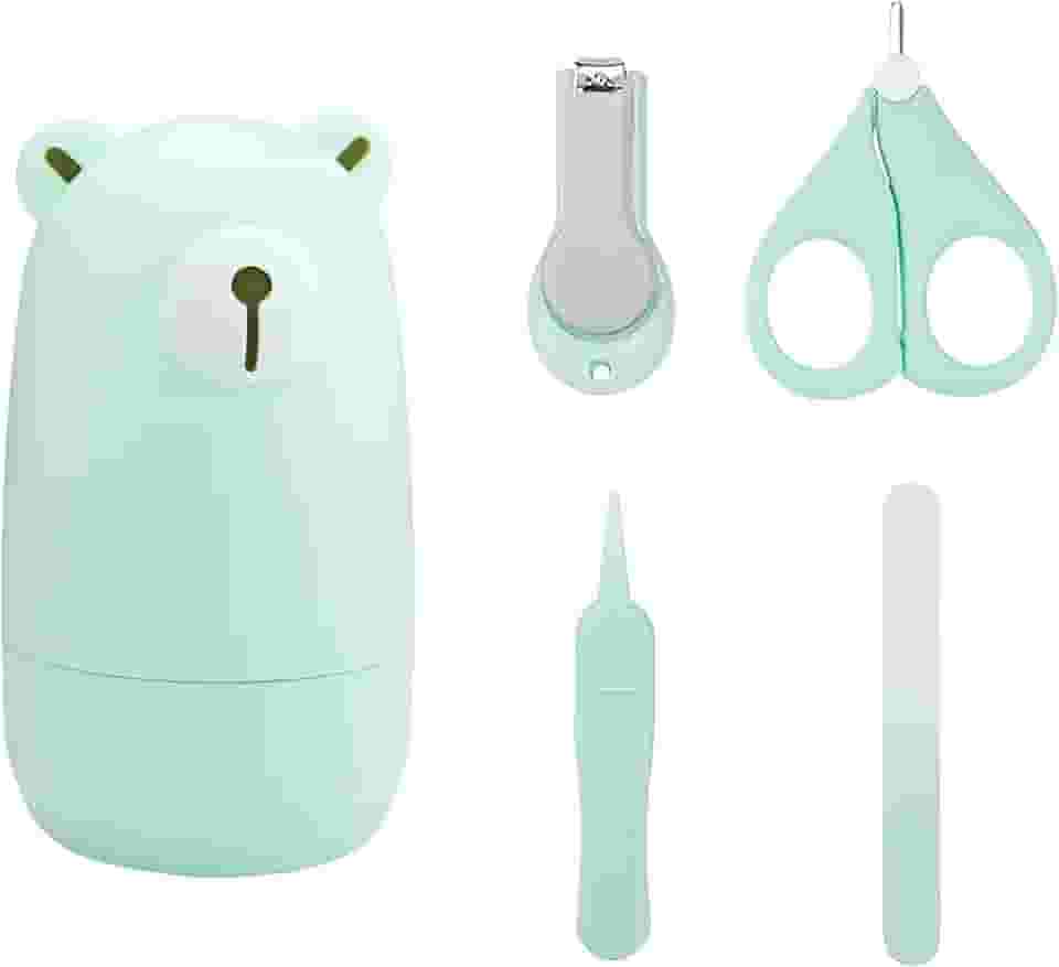 Kit Cortador de Unhas para Bebê com Tesoura Pinça Lixa Estojo de Urso e Design Seguro Portátil (Verde)