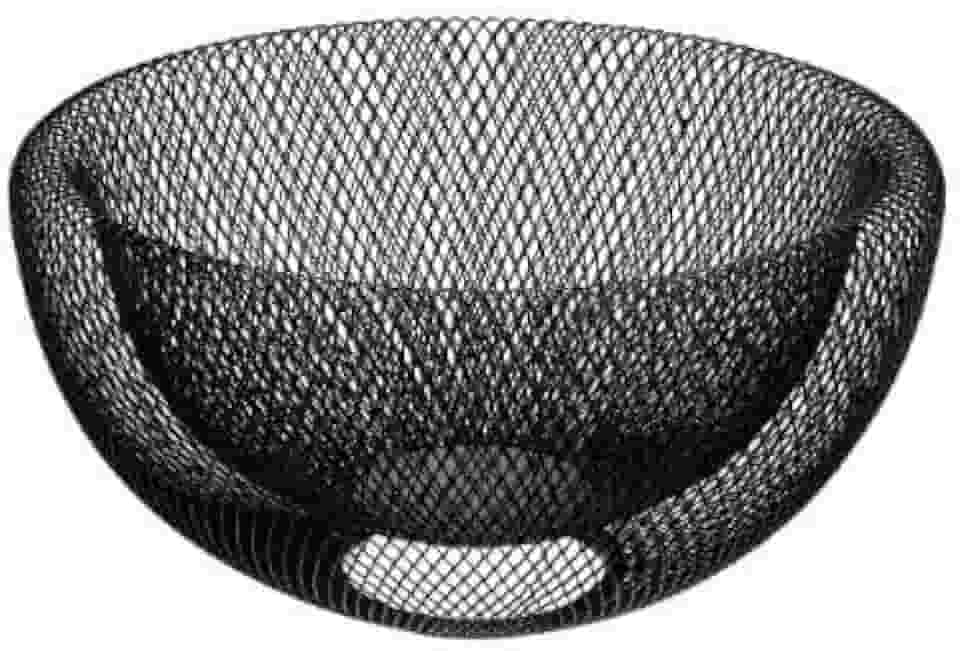 Centro de Mesa Decorativo em Metal Preto, Tigela Vazada, 30 x 15 cm