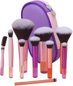 Kit 10 Pincéis de Maquiagem com Estojo Cerdas Sintéticas Macias, Portátil e Completo para Base, Pó, Blush, Corretivo e Sombras – Travel Size Ideal para Presente, Uso Diário e Adolescentes