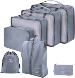 Kit Organizador de Malas para Viagem 7 Peças Bolsas Necessaire Sapatos Maquiagem Roupas Bagagem Organizada Conjunto Organizador Completo Premium (Cinza)