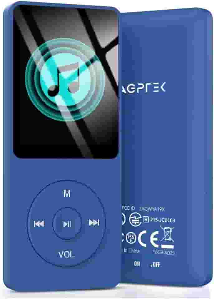 AGPTEK Leitor de MP3 A02S de 16 GB, reprodutor de música de som sem perdas de 70 horas, suporta até 128 GB, azul escuro