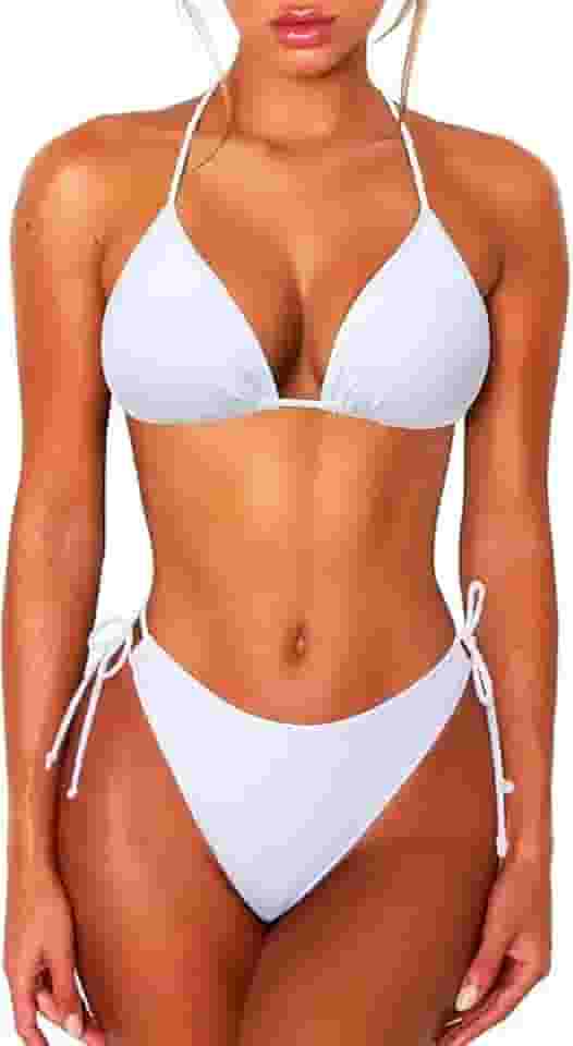 Conjunto de biquíni feminino com 2 peças, frente única, triangular, roupa de banho brasileira, cobertura total, parte inferior