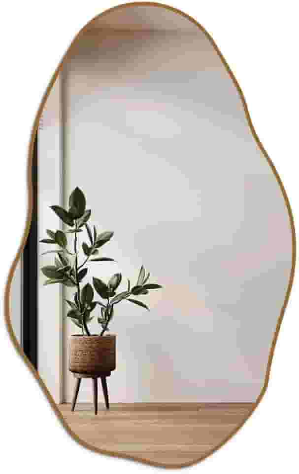 Espelho Orgânico Pedra 80x50cm Design Moderno com Moldura em Couro para Decoração Sofisticada (Caramelo)