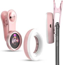 BeautyPros Lente Macro Para Iphone/Android Com Zoom De 15X E Anel Luz Led Recarregável Fotografia Em Close-Up, Gravação Vídeo Vlog (Rosa)