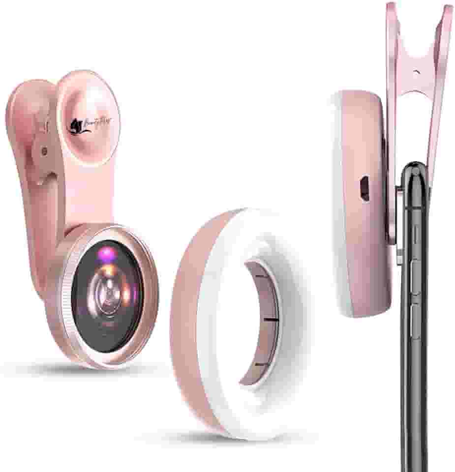 BeautyPros Lente Macro Para Iphone/Android Com Zoom De 15X E Anel Luz Led Recarregável Fotografia Em Close-Up, Gravação Vídeo Vlog (Rosa)