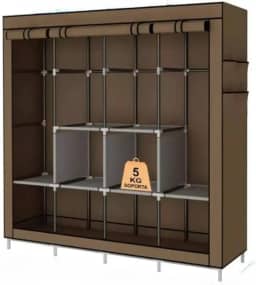 Guarda Roupa Grande Arara Dobrável Com Capa Tecido 4 Divisoria Roupeiro Organizadora Roupas Armários(PRETO,SOLTEIRO)