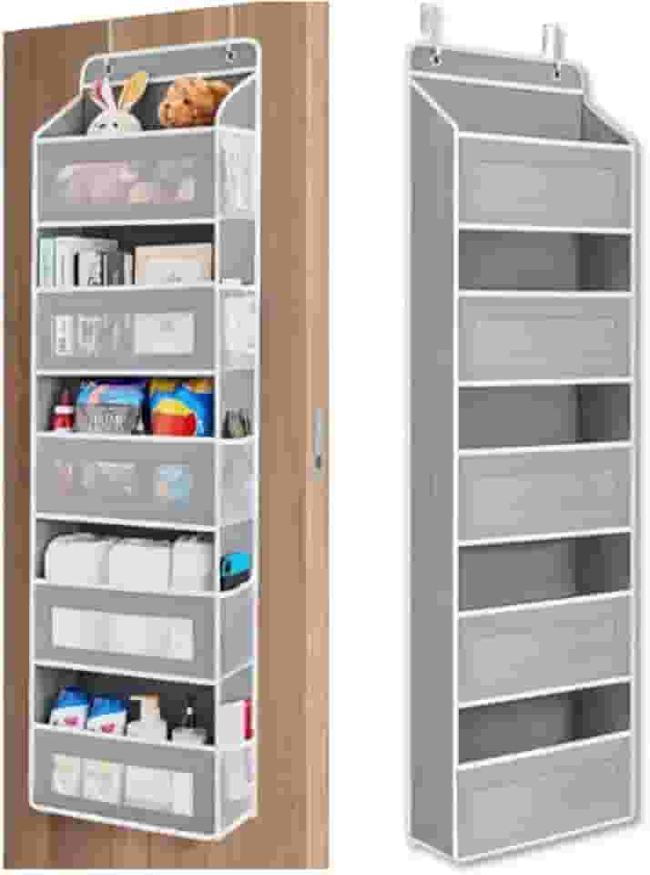 Organizador de porta suspenso multifuncional com 5 camadas com bolso, extra grande, pendurar, armário, prateleira, fraldas, bolsas, brinquedos, roupas, sapatos, maquiagem, perfumes Premium