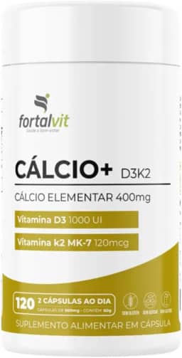 CÁLCIO + D3 K2 MK7-120 Cápsulas, Longa duração: 2 Meses de Uso - Cálcio Elementar (400mg) Vitamina D3, Vitamina K2-MK7, Fortalvit