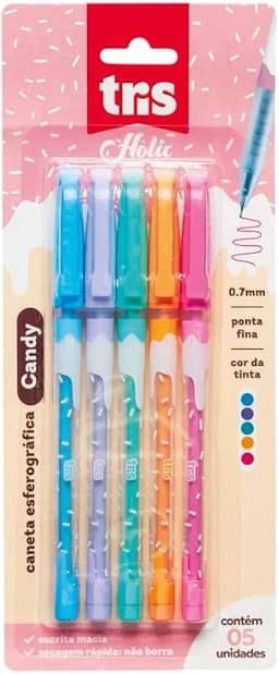Caneta Esferografica Tris Holic Fof Candy Cartela 5 unidades
