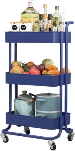Carrinho Organizador Multiuso 3 Prateleiras Com 4 Rodinhas (Azul)