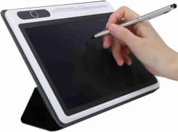lyrlody Tablet de Escrita LCD, Bloco de Notas Eletrônico Bloco de Desenho de 9 Polegadas Com Filme LCD Flexível para Notas de Reuniões de Estudo de Trabalho (Preto (com estojo de couro))