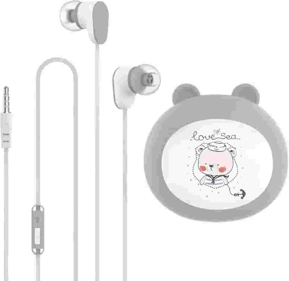 GEEKRIA Fones de ouvido infantis com fio com microfone para escola e aula online, fone de ouvido intra-auricular infantil de 3,5 mm com limite de volume de 85 dB para orelhas pequenas, estojo de