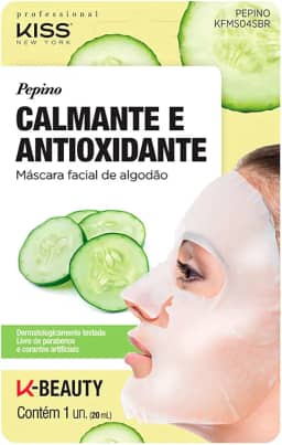 Máscara Facial de Algodão, Kiss New York Professional, Pepino