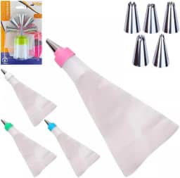 Jogo de Confeiteiro com 6 Bicos Diferentes + Saco de Silicone e Adaptador Matriz
