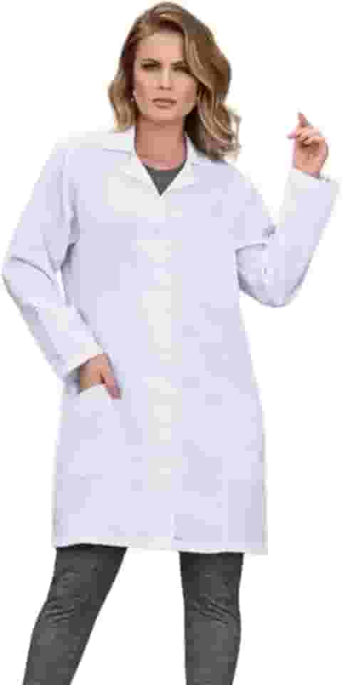 Jaleco Profissíonal Avental Estudante Feminino Acinturado Oxford 3 Bolsos