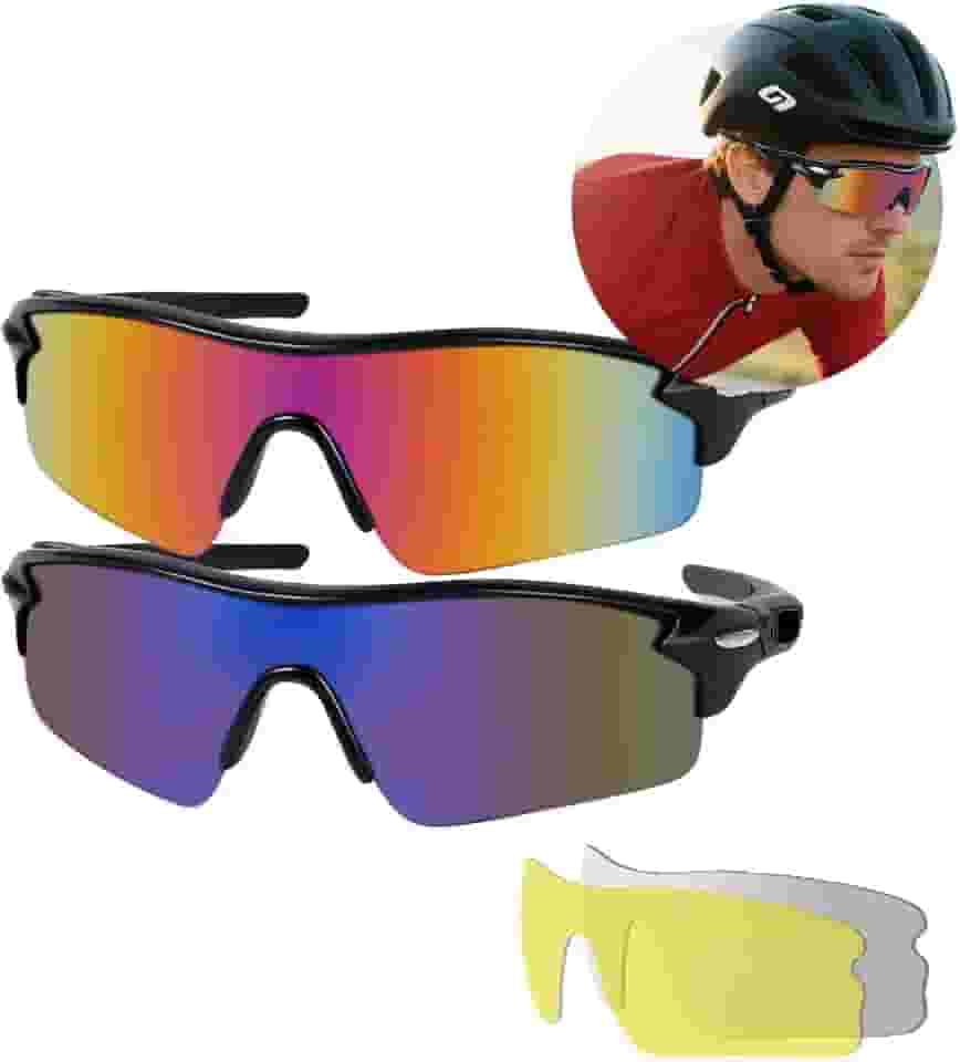 Óculos de Sol Esportivos, Óculos de Ciclismo, Proteção UV, com Lentes Âmbar e Cinza, Polarizadas, Adequadas para Ciclismo, Corrida e Atividades ao Ar Livre