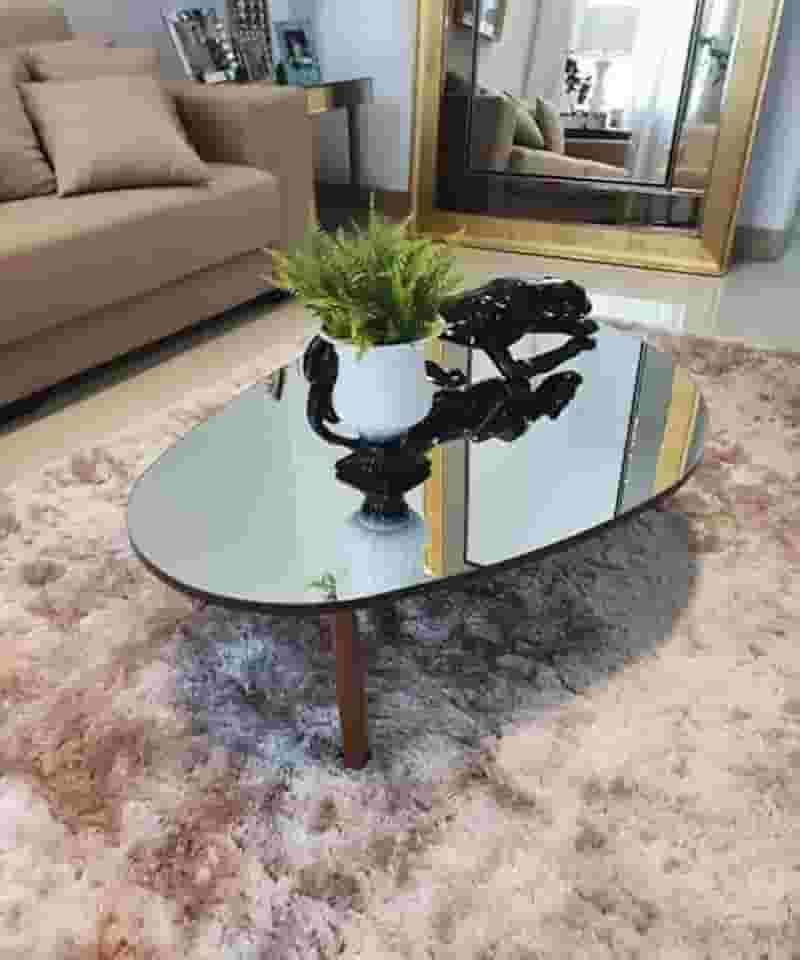 Mesa Centro De Sala Orgânica Espelhada Paris Cor Prateado