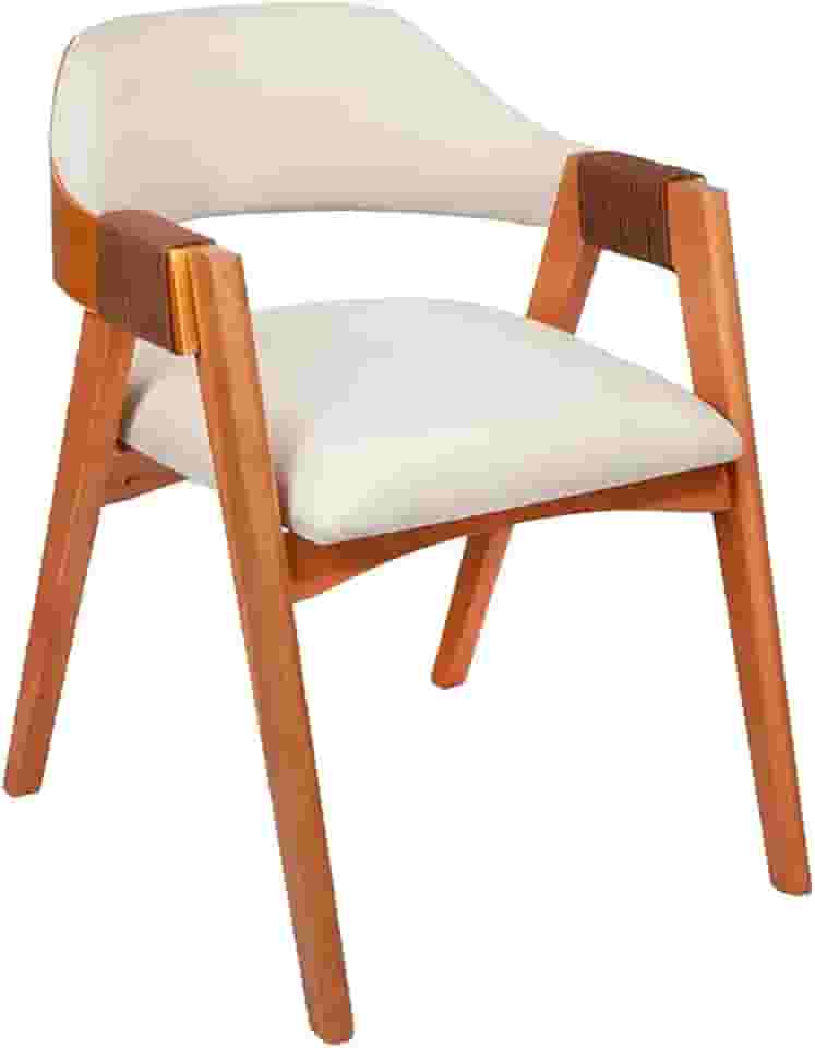 Cadeira de Jantar Com Encosto Curvo Base em Madeira Maciça Detalhe no Braço em Corda Nautica - Emily (Linho Cru Off White)