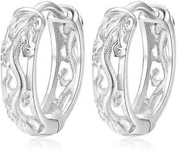 Brincos masculinos de argola de dragão, design de dragão chinês esculpido em tom prateado, joia urbana estilosa para homens