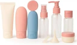 Kit de Frascos de Viagem 11 Peças com Necessaire - Potes de Silicone Reutilizáveis para Maquiagem e Cosmeticos em Geral, Shampoo Condicionador Sabonete Creme Alcool Gel. Aprovado para Avião Premium