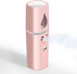 GIVERARE Nano Vaporizador facial, prático mini névoa com espelho, pulverizador de névoa recarregável USB, tanque de água visual hidratante e hidratante para rosto, maquiagem, cuidados com a pele, extensões de cílios - rosa