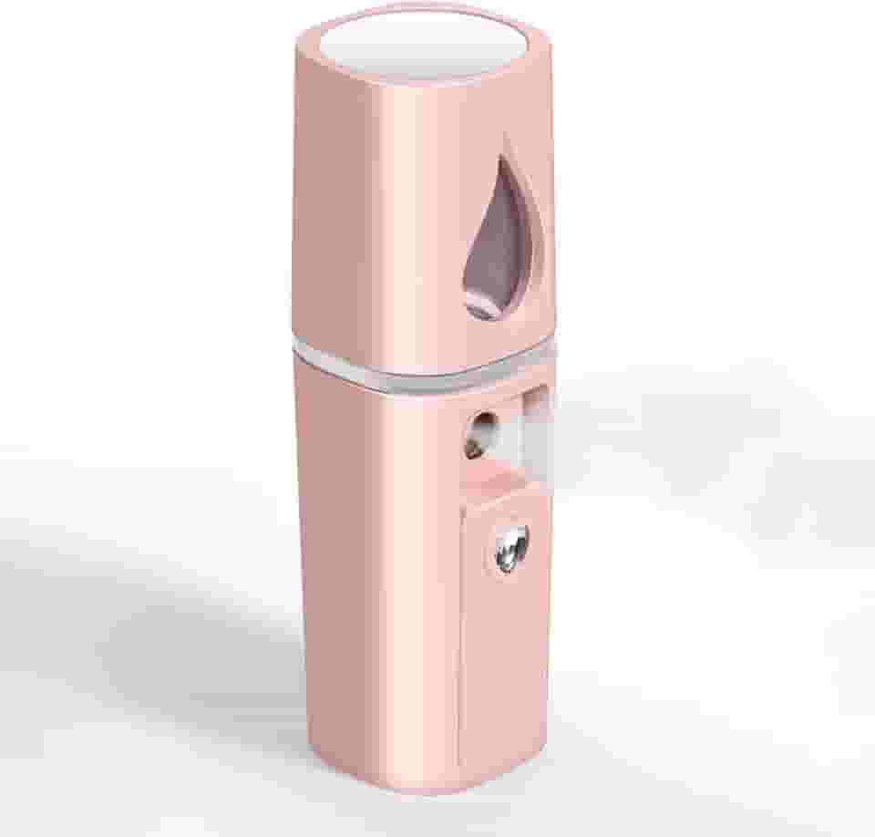 GIVERARE Nano Vaporizador facial, prático mini névoa com espelho, pulverizador de névoa recarregável USB, tanque de água visual hidratante e hidratante para rosto, maquiagem, cuidados com a pele, extensões de cílios - rosa