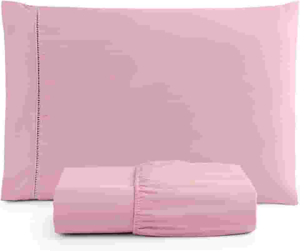 Jogo de Lençol Solteiro 2 Peças Micropercal 400 Fios com Ponto Palito, Toque Acetinado de Hotel, Antiácaro, Não Amassa, Lençol com Elástico, Não faz bolinha (Rosê)