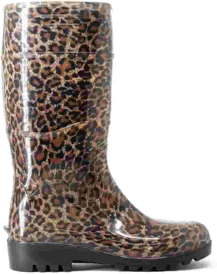 Bota Galocha Feminina Onça Marrom Cano Longo Impermeável Pvc Baspan (Onça, BR, Adulto, Numérico, 34)