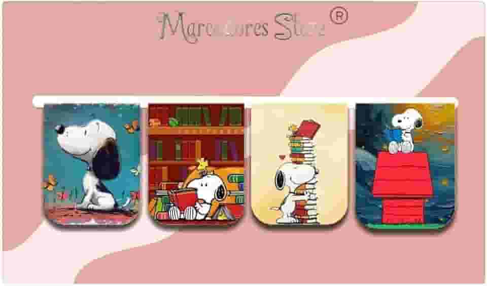Kit 4 Marcadores de Página Magnéticos - Coleção Snoopy ama Livros