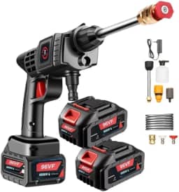 Lavadora Portátil de Alta Pressão 96V - 2 Baterias Recarregáveis + Maleta Kit Completo de Acessórios para Todo o Brasil Ideal para Limpeza de Carros Calçadas e Mais