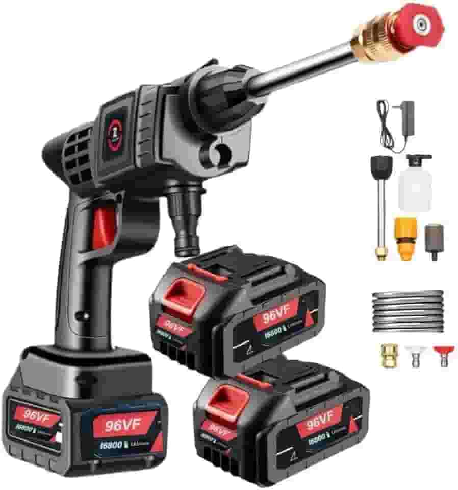 Lavadora Portátil de Alta Pressão 96V - 2 Baterias Recarregáveis + Maleta Kit Completo de Acessórios para Todo o Brasil Ideal para Limpeza de Carros Calçadas e Mais