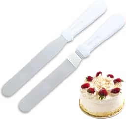 Kit 2 Espátulas de Alisar Quinar Bolo Chantily Ganache Decoração de Bolo Em Inox Espatula Angular e Reta (Branco)