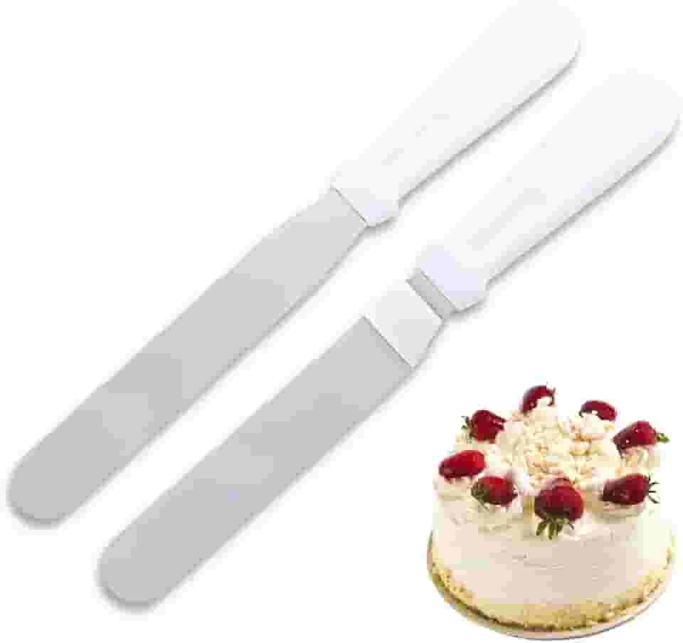 Kit 2 Espátulas de Alisar Quinar Bolo Chantily Ganache Decoração de Bolo Em Inox Espatula Angular e Reta (Branco)
