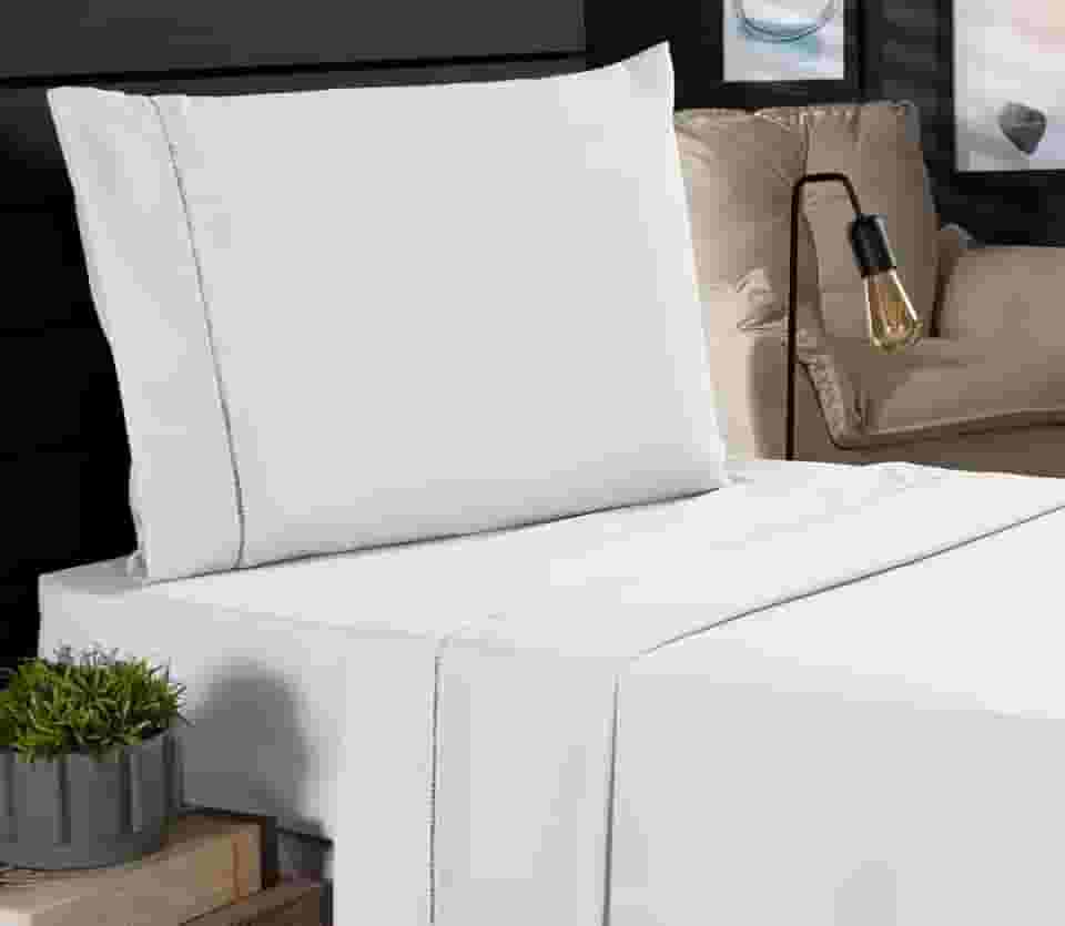 Jogo de Cama Classic Solteiro Percal 400 Fios Ponto Palito 03 Peças, Antiácaro, Anti-pilling com Toque Macio - Branco