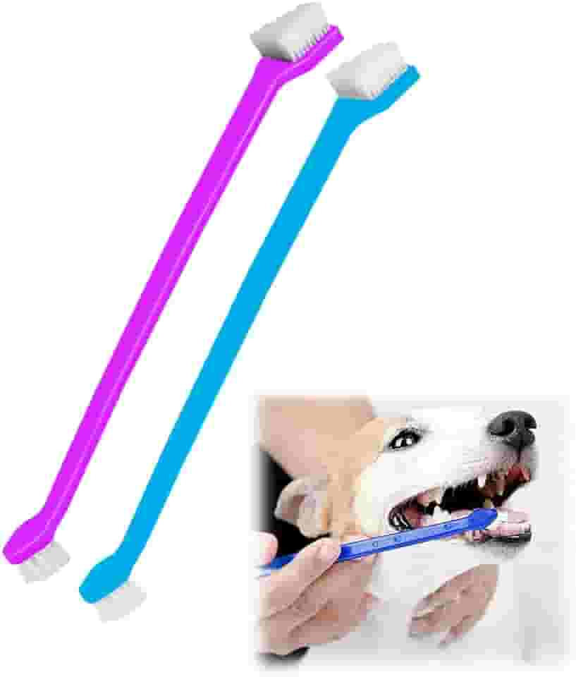 Escova de Dentes Dupla Para Cães E Gatos Branco e Azul-Claro